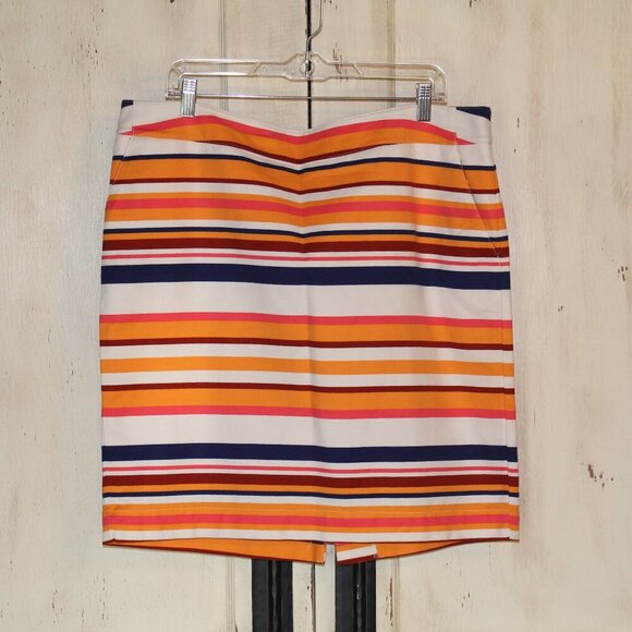Merona multicolor horizontal striped skirt knee length zip closure w/ pockets 16 - Picture 1 of 7
